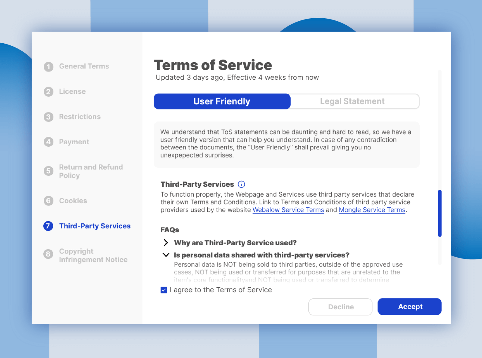 Terms and conditions Page